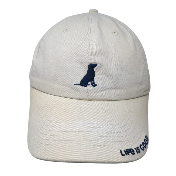 Dog Wag On Slideback Hat Beige One Size Embroidered Life Is Good - Picture 1 of 9